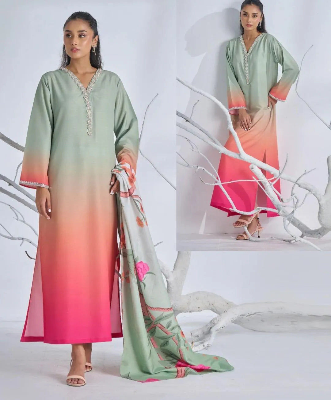 Printed Suit Set - 3 Pcs Women's Stitched Arabic Lawn