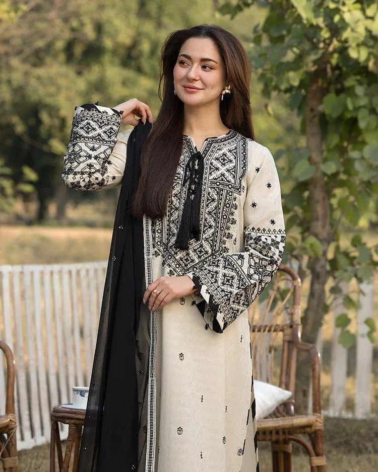 3 Pcs Stitched Suit - Embroidered Cotton Fabric