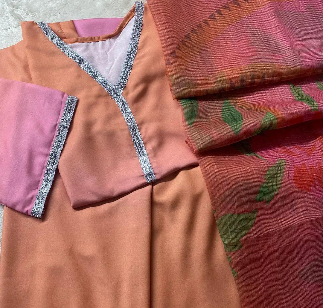 Printed Suit Set - 3 Pcs Women's Stitched Arabic Lawn
