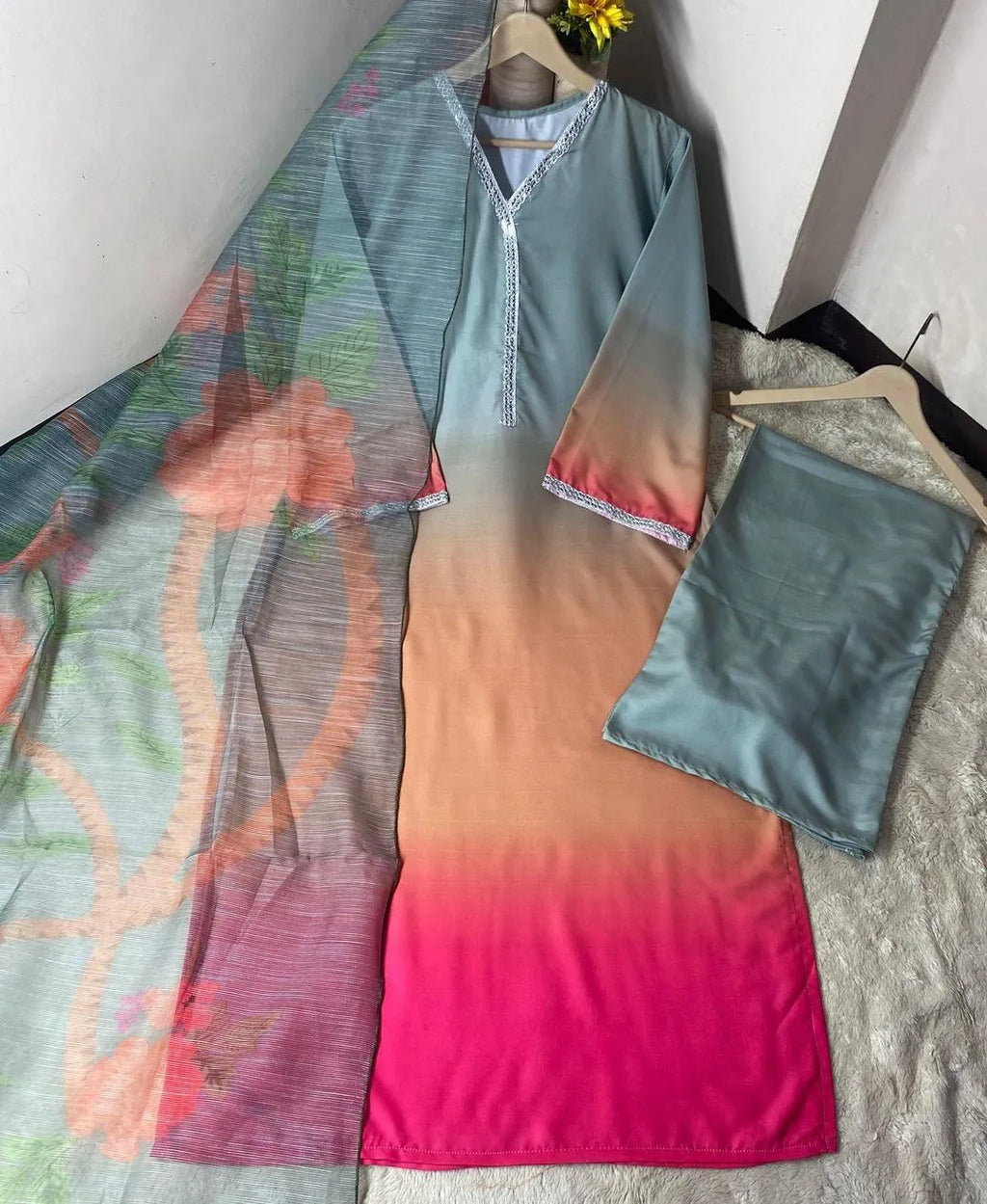 Printed Suit Set - 3 Pcs Women's Stitched Arabic Lawn