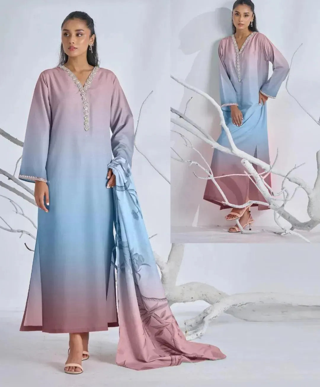 Printed Suit Set - 3 Pcs Women's Stitched Arabic Lawn