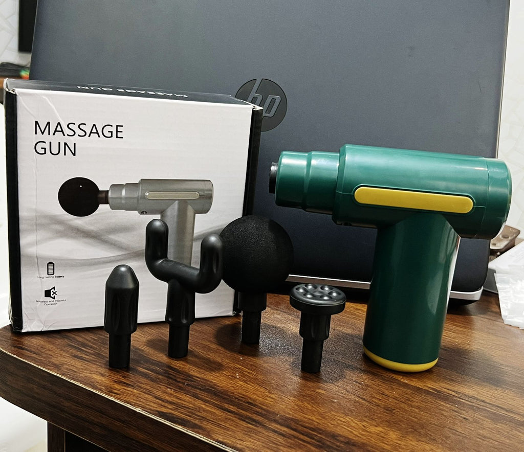 4 In 1 Massage Gun | Deep Tissue Percussion Massager With 4 Attachments | Handheld Electric Body Relaxation Therapy For Pain Relief & Recovery (Random Color)